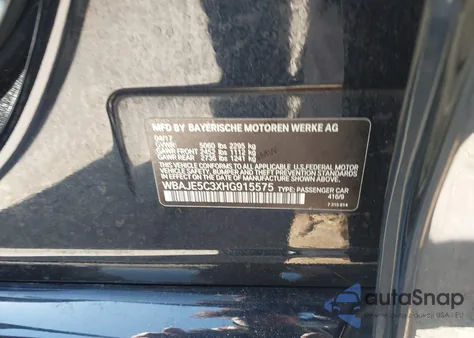 2017 BMW 540I z USA, uszkodzony, nr VIN WBAJE5C3XHG915575